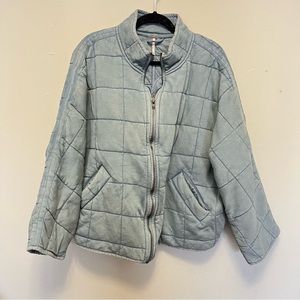Free People Quilted Knit Dolman Jacket Medium Light Blue